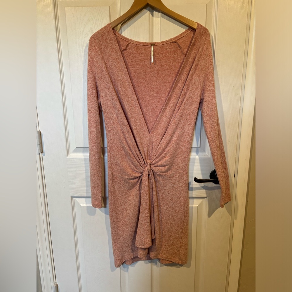 Free People Ginger Heathered Rust Orange Tie-Front Sweater Dress size Medium